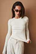 Long Sleeve Fitted Top Cream - DÉSORDRE