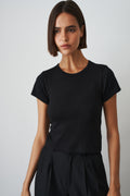 Black short sleeve baby tee from ETERNE, casual toddler tops, soft fabric, simple design with round neckline.