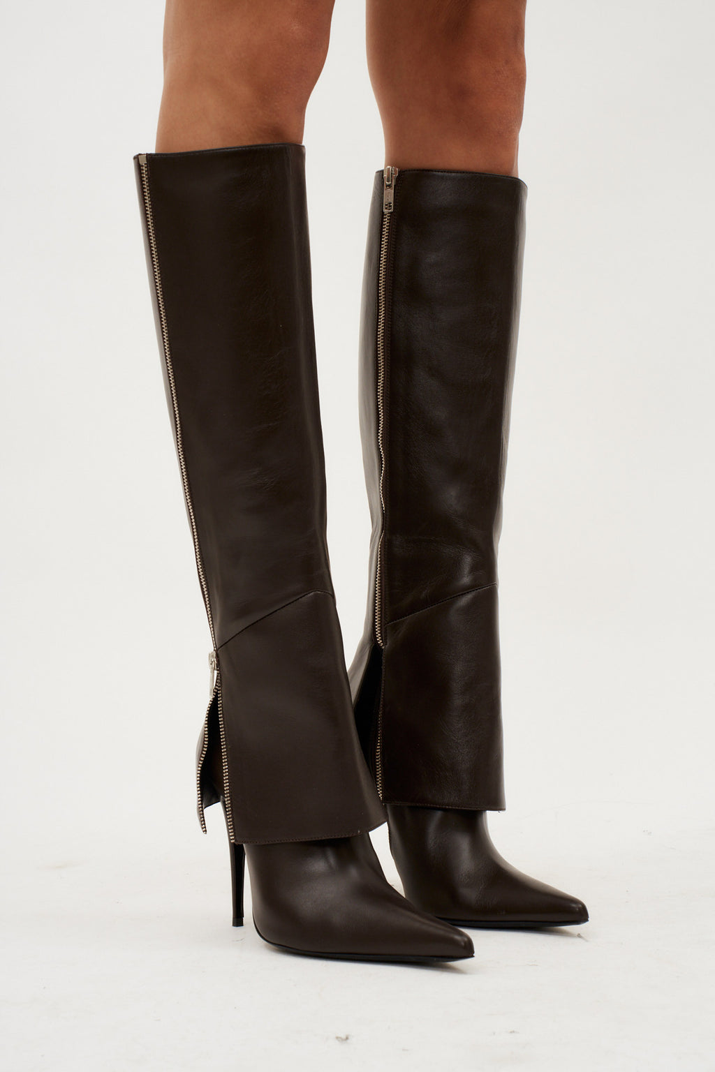 Exposed Zipper Brown Boots - Désordre Boutique