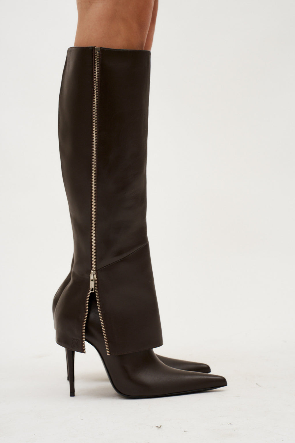 Exposed Zipper Brown Boots - Désordre Boutique