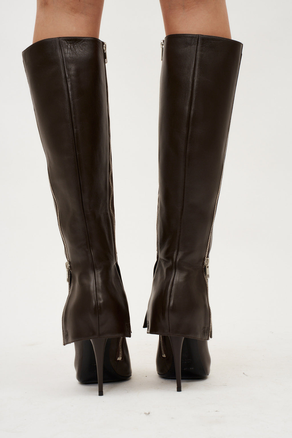 Exposed Zipper Brown Boots - Désordre Boutique