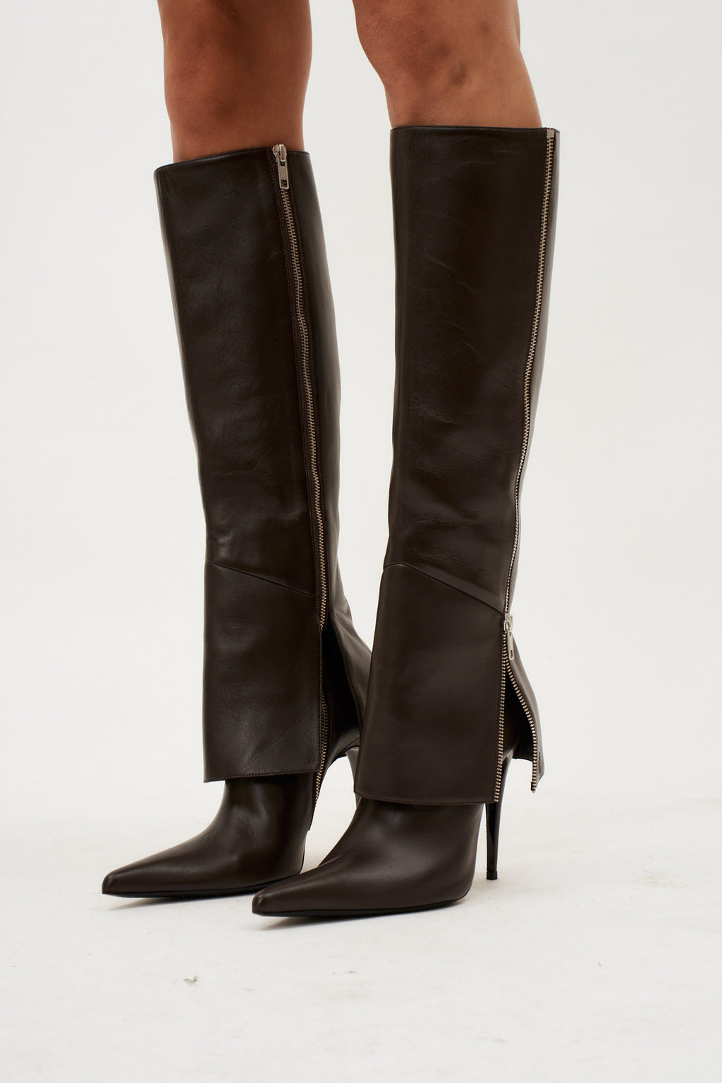 Exposed Zipper Brown Boots - Désordre Boutique