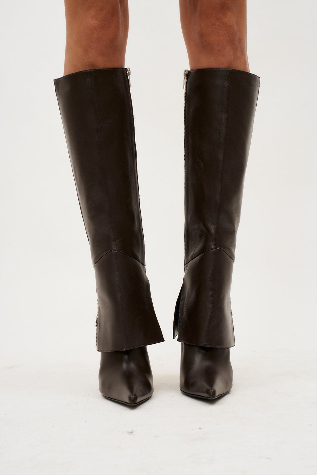 Exposed Zipper Brown Boots - Désordre Boutique