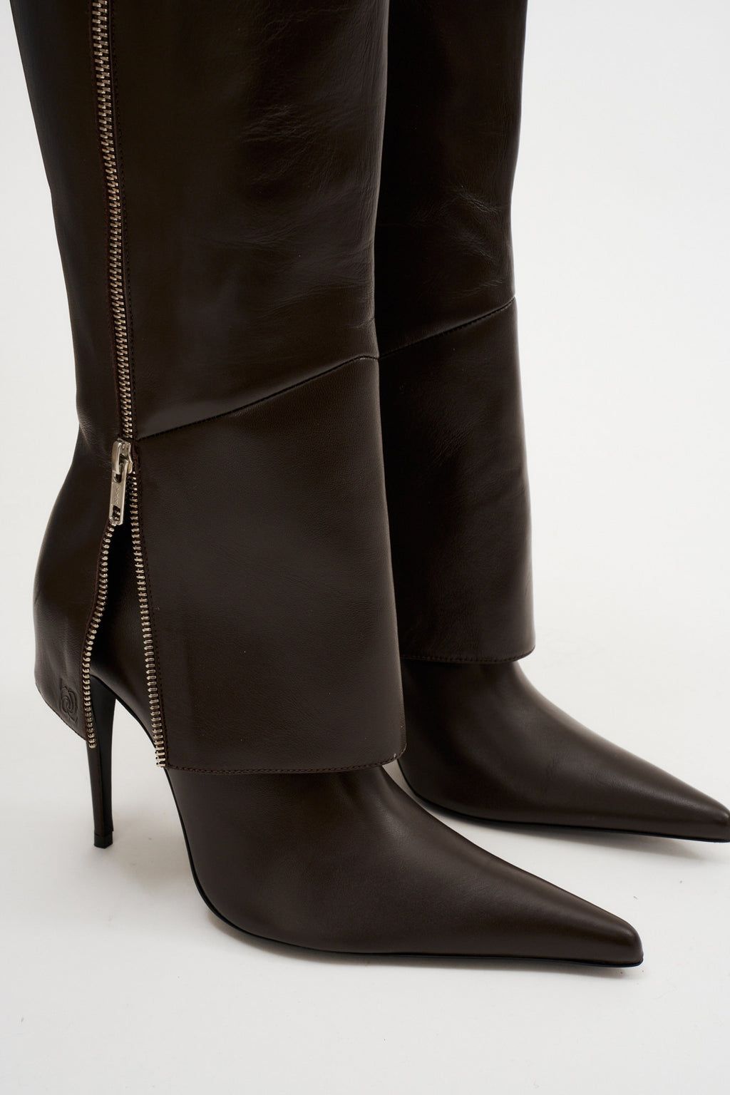 Exposed Zipper Brown Boots - Désordre Boutique