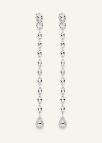 Extra Long Crystal Silver Earrings - Désordre Boutique