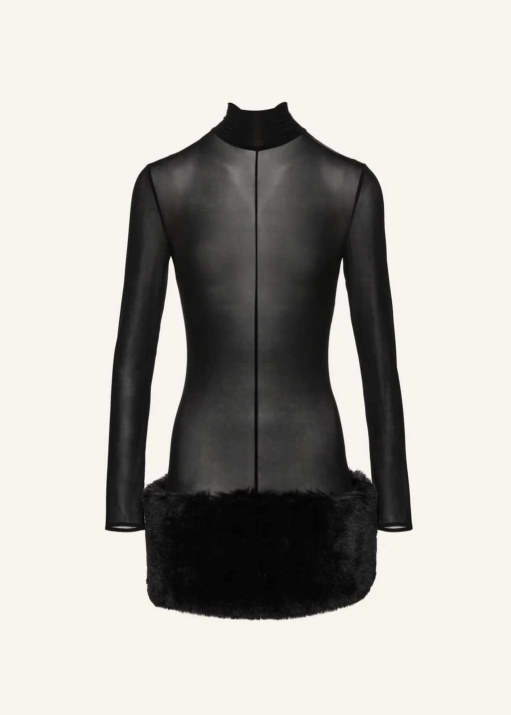 Faux Fur High Neck Mini Black Dress - Désordre Boutique