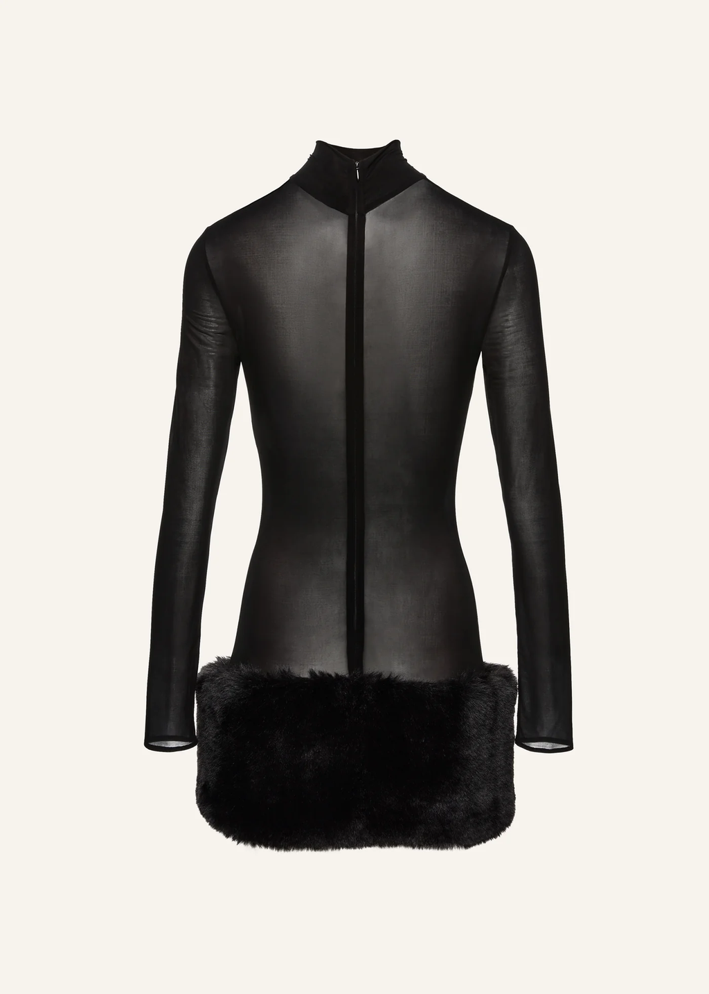 Faux Fur High Neck Mini Black Dress - Désordre Boutique