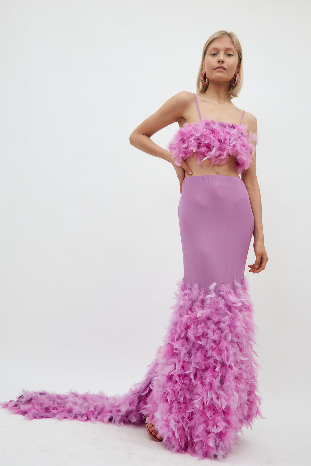 Feather Train Lilac Pink Maxi Skirt - Désordre Boutique