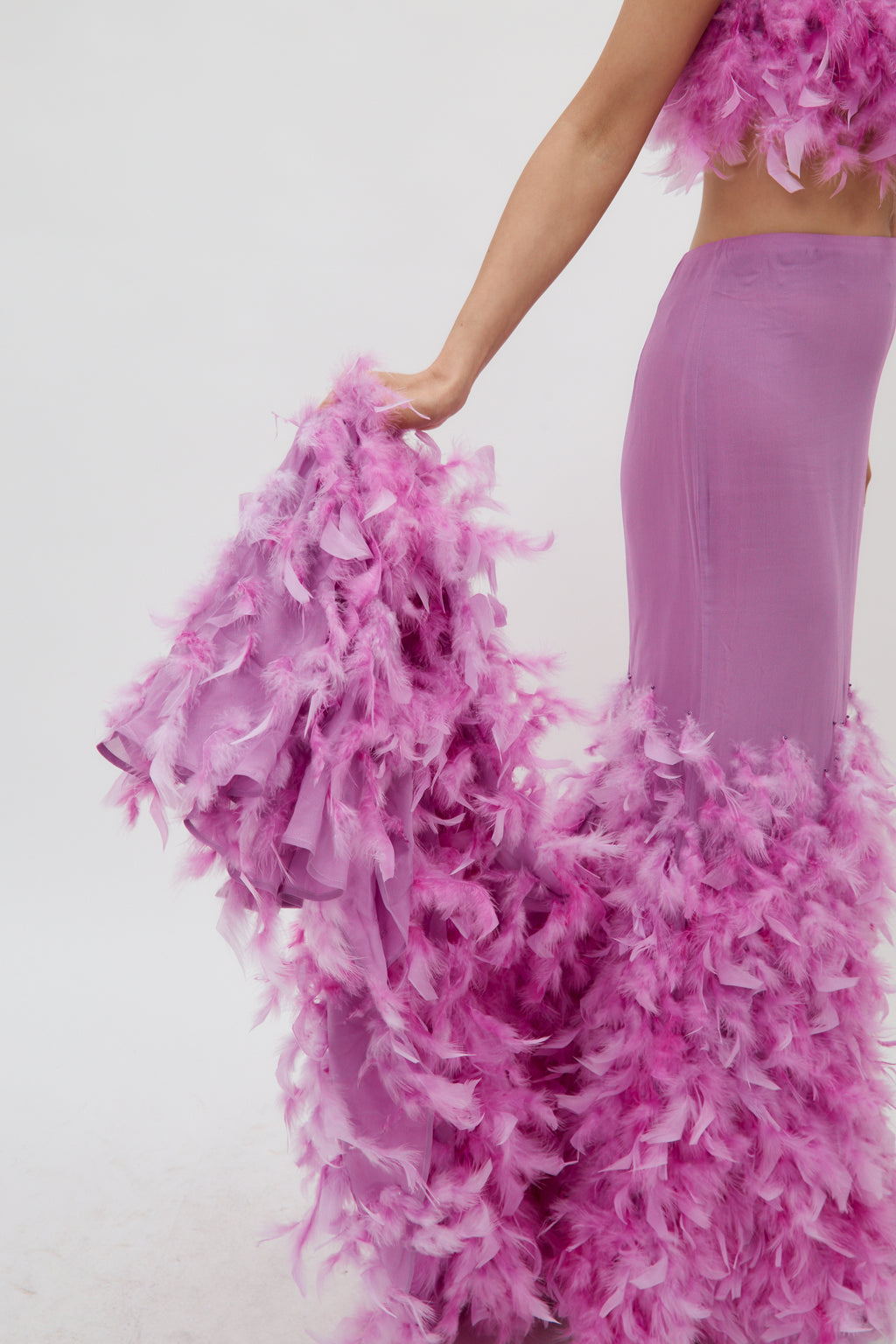 Feather Train Lilac Pink Maxi Skirt - Désordre Boutique