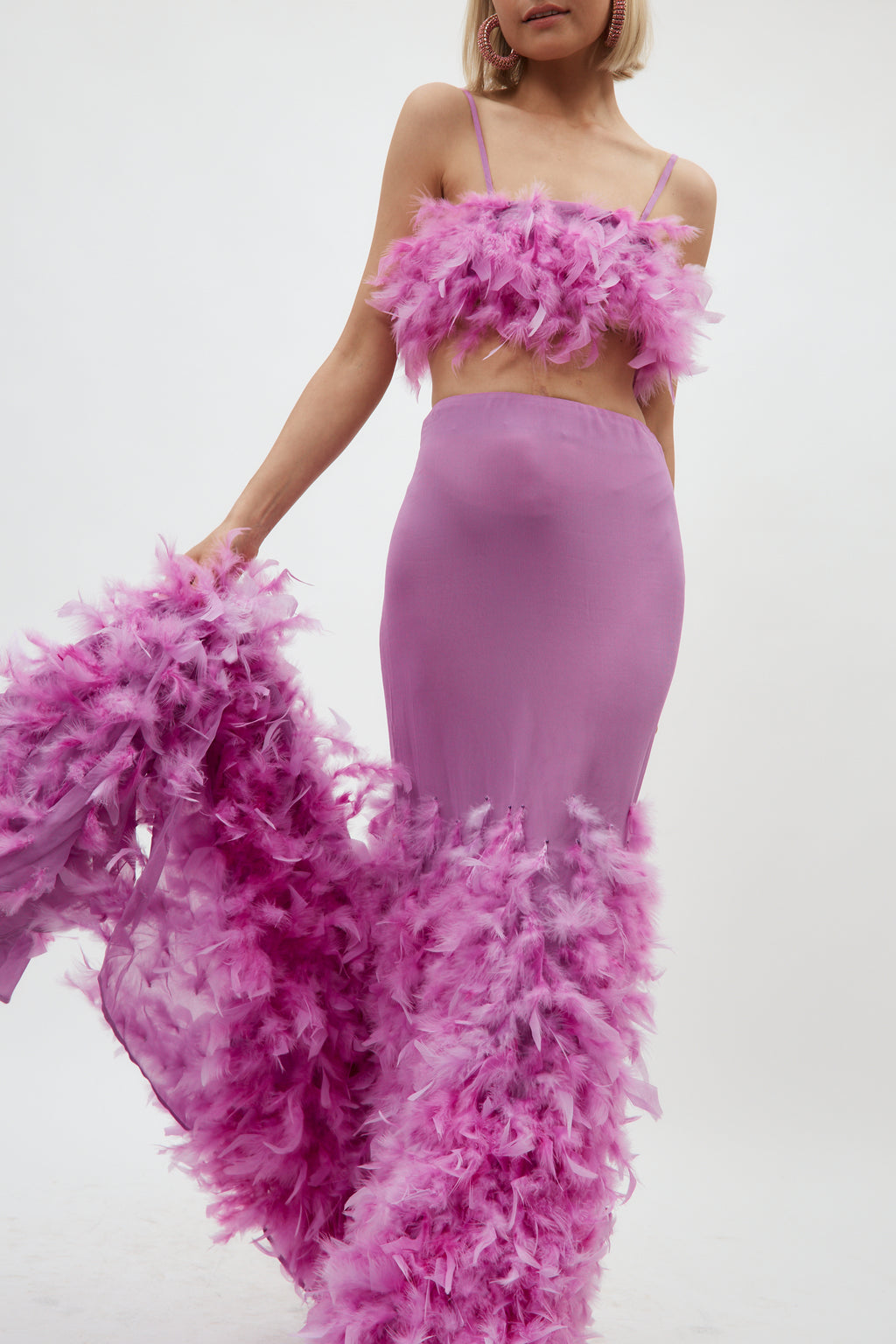 Feather Train Lilac Pink Maxi Skirt - Désordre Boutique