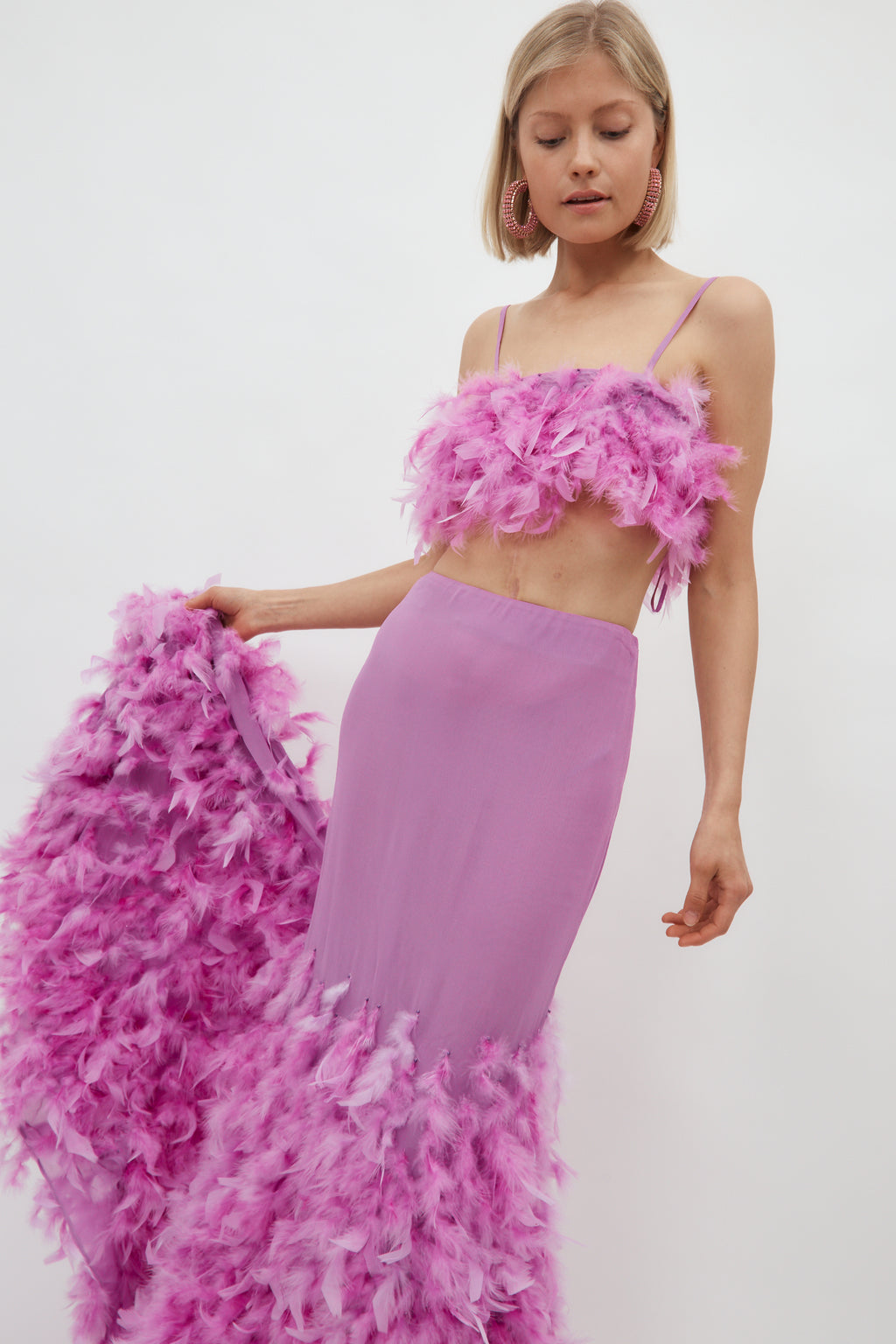 Feather Train Lilac Pink Maxi Skirt - Désordre Boutique