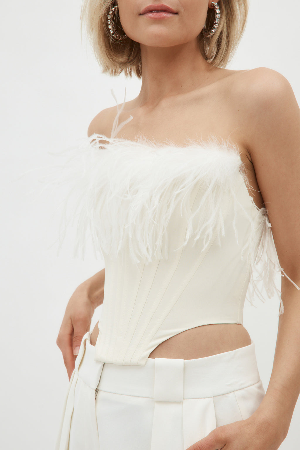 Feather Trim Milk White Strapless Corset Top - Désordre Boutique