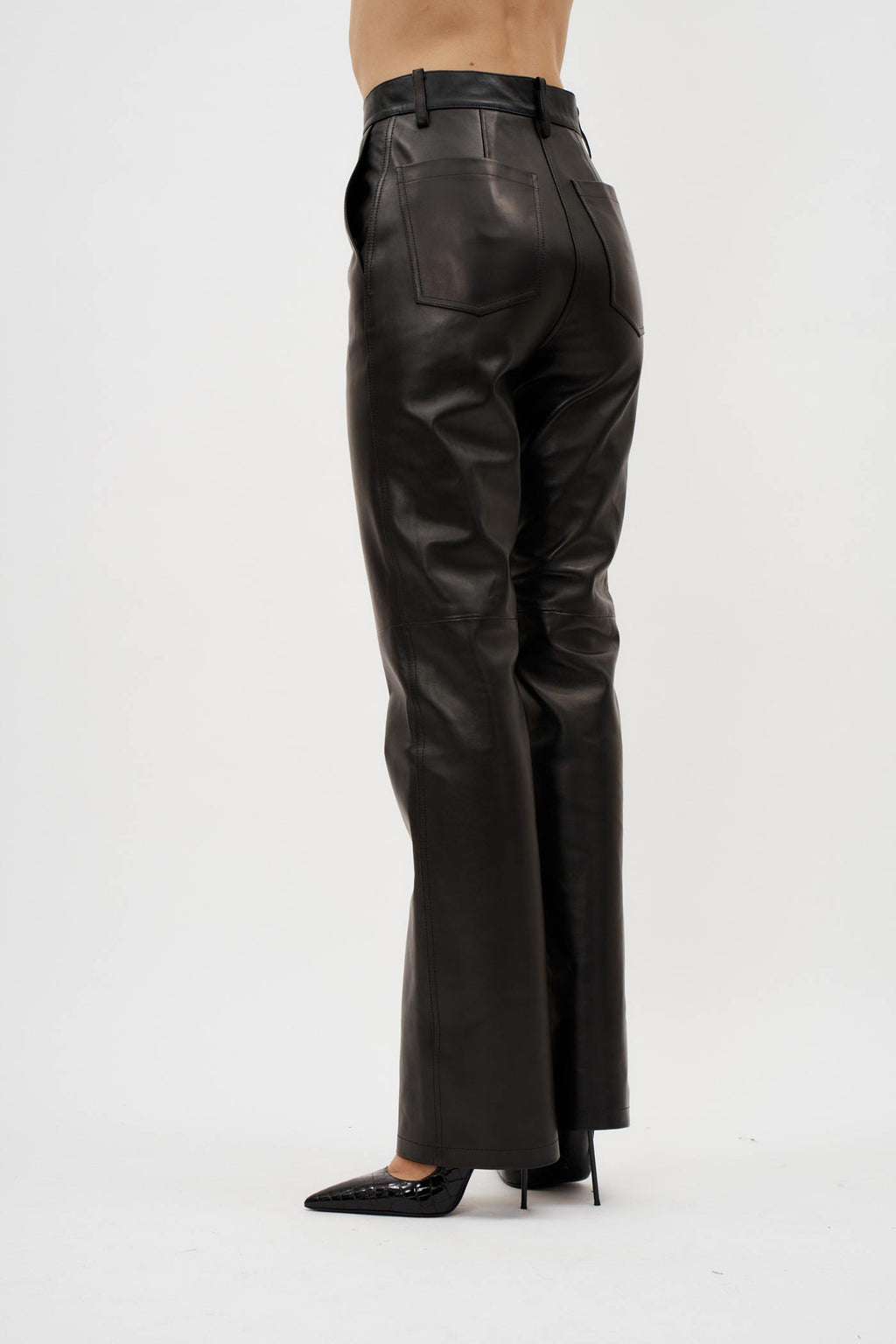 Flared Black Leather Pants - Désordre Boutique