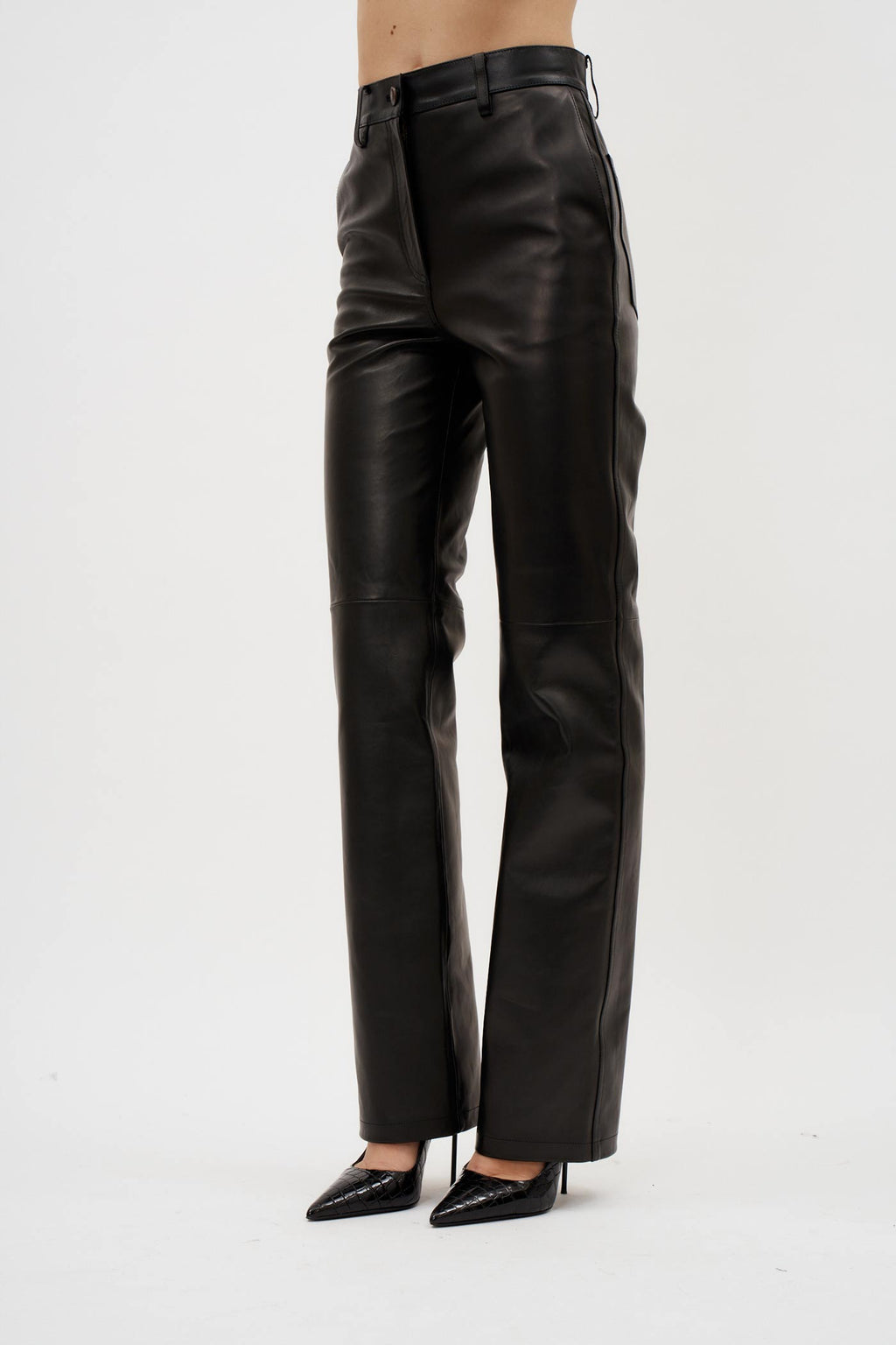 Flared Black Leather Pants - Désordre Boutique