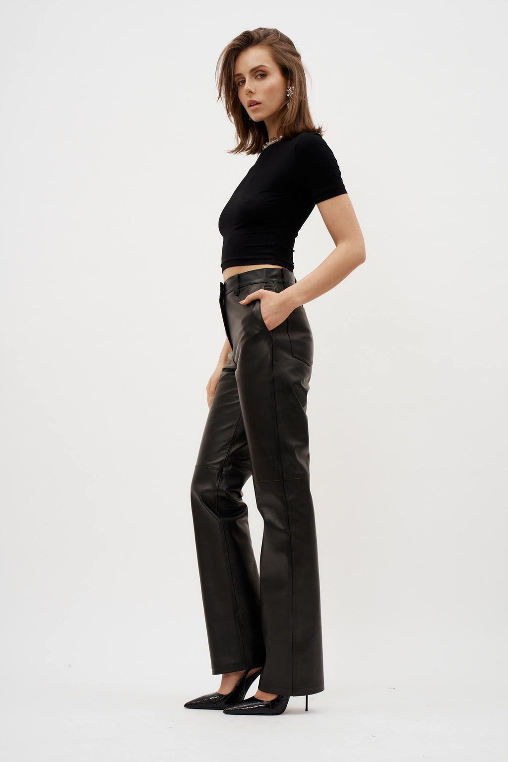 Flared Black Leather Pants - Désordre Boutique