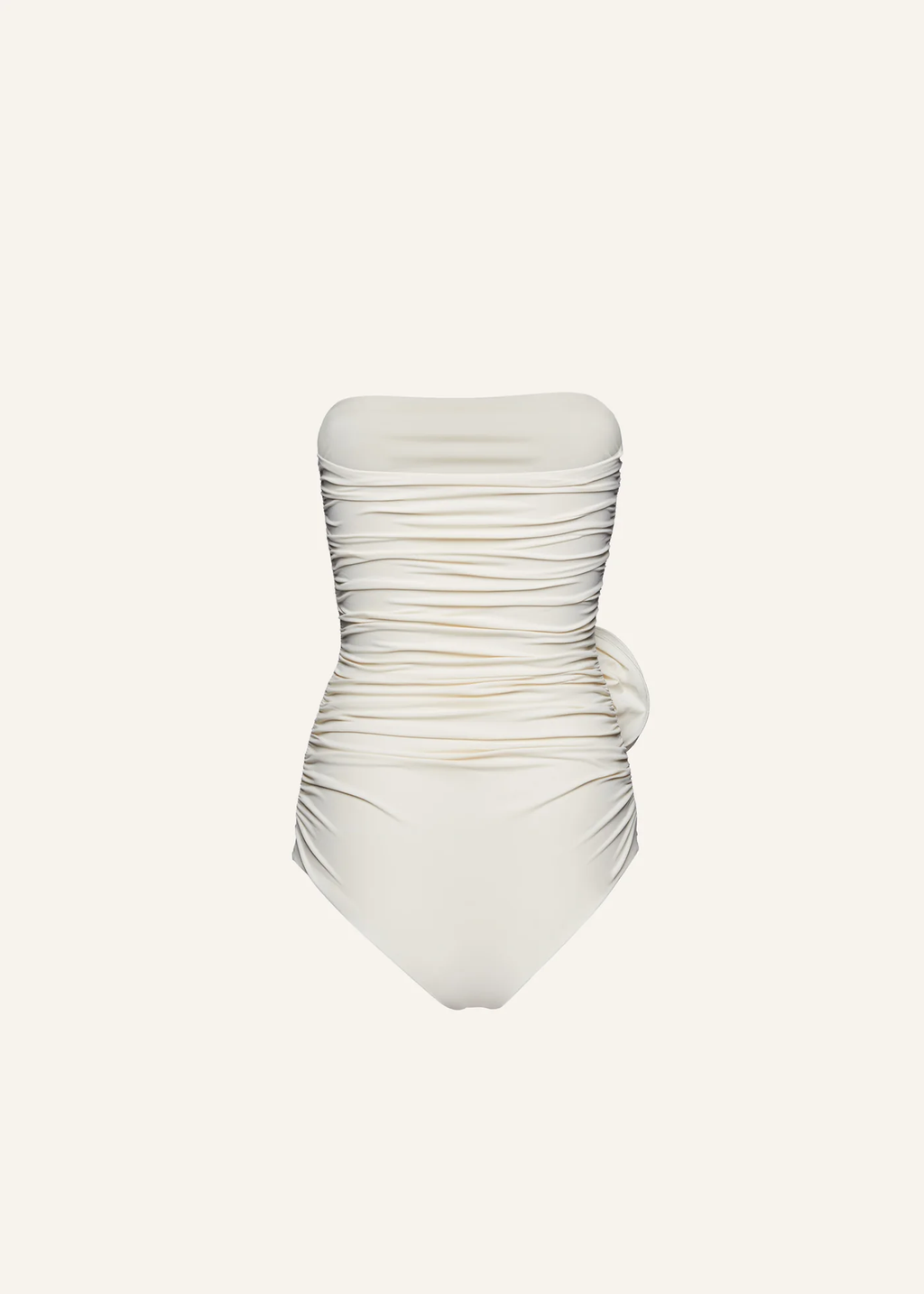 Flower Appliqué Strapless Draped Cream Swimsuit - Désordre Boutique