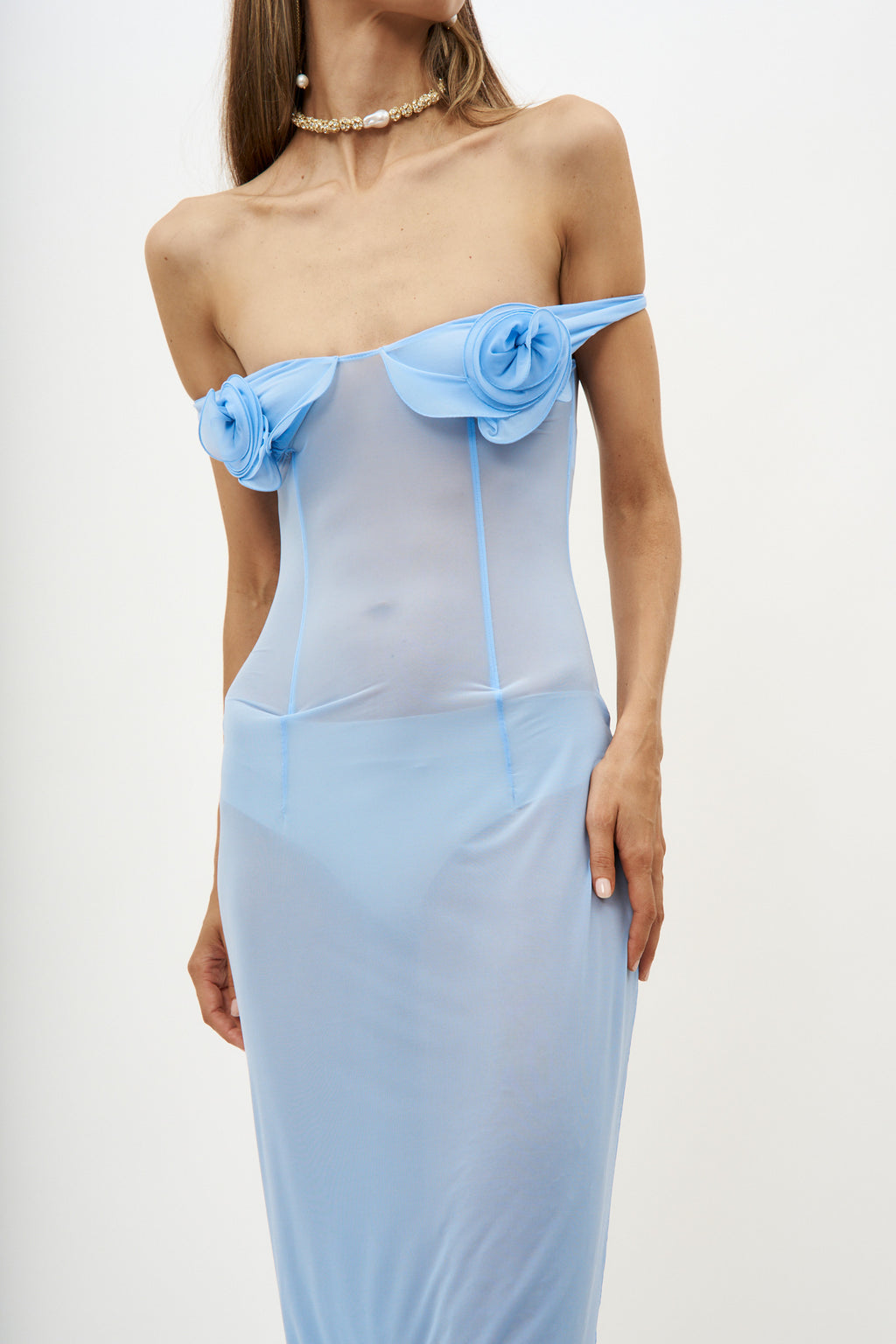 Flower Bra Jersey Light Blue Midi Dress - Désordre Boutique