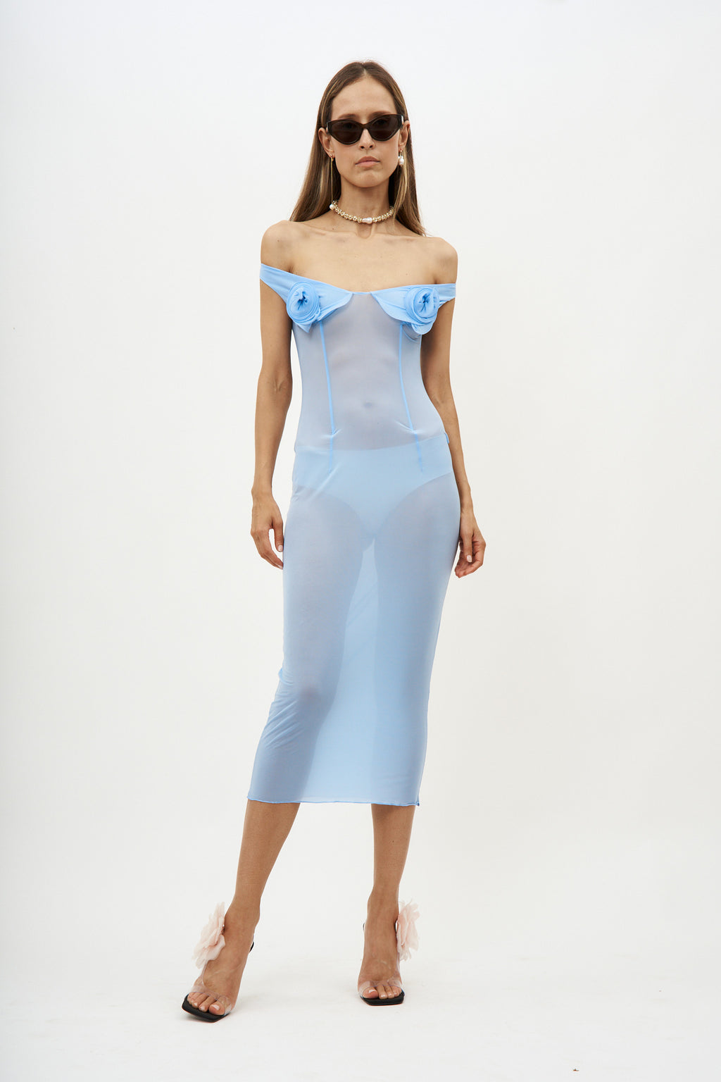 Flower Bra Jersey Light Blue Midi Dress - Désordre Boutique