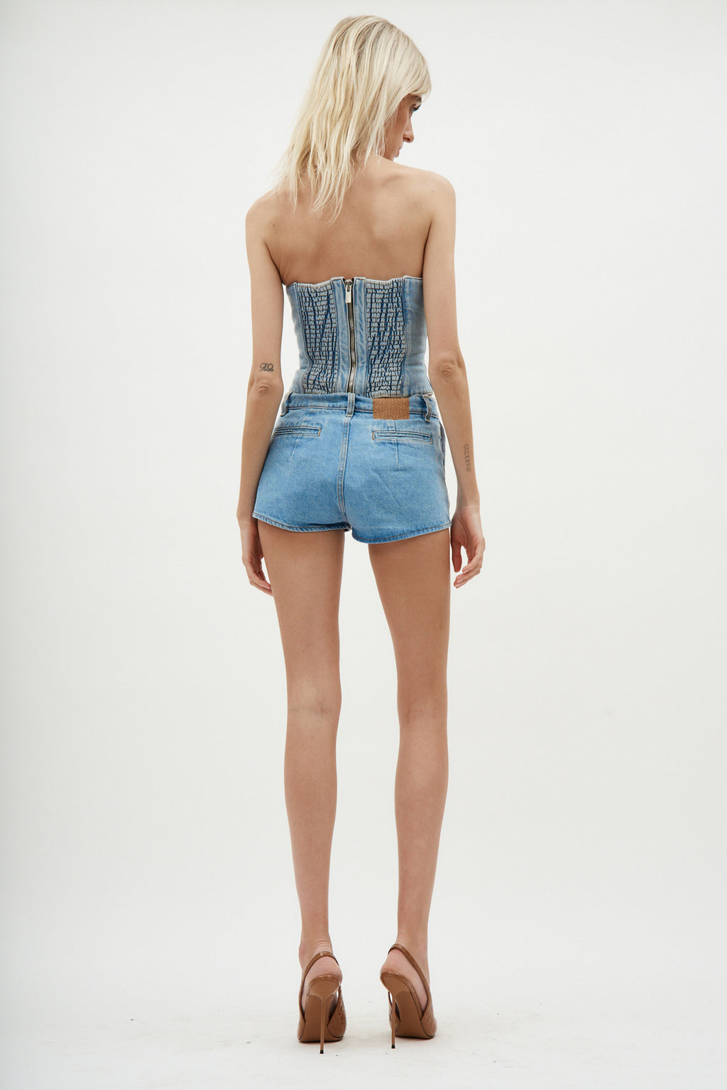 Flower Bustier Denim Corset Light Blue Top - Désordre Boutique