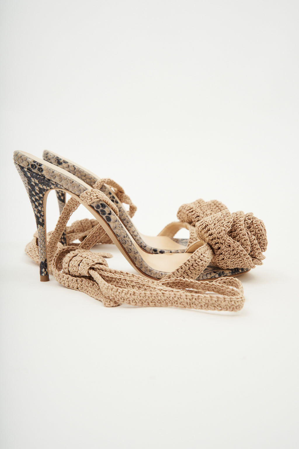 Flower Python Nude Heel Sandals - Désordre Boutique