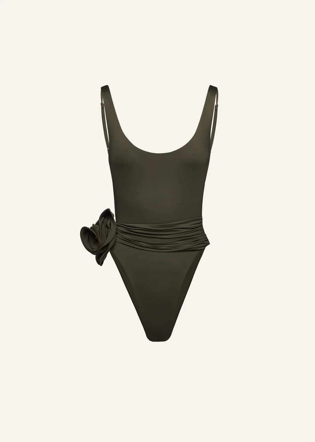 Flower Scoop Neck Khaki Swimsuit - Désordre Boutique