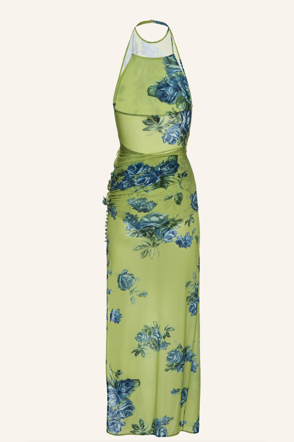 Sheer Halter Green Print Dress