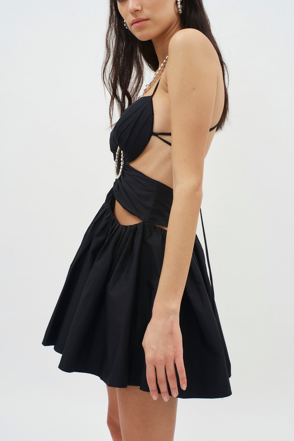 Gathered Butterfly Poplin Black Mini Dress - Désordre Boutique