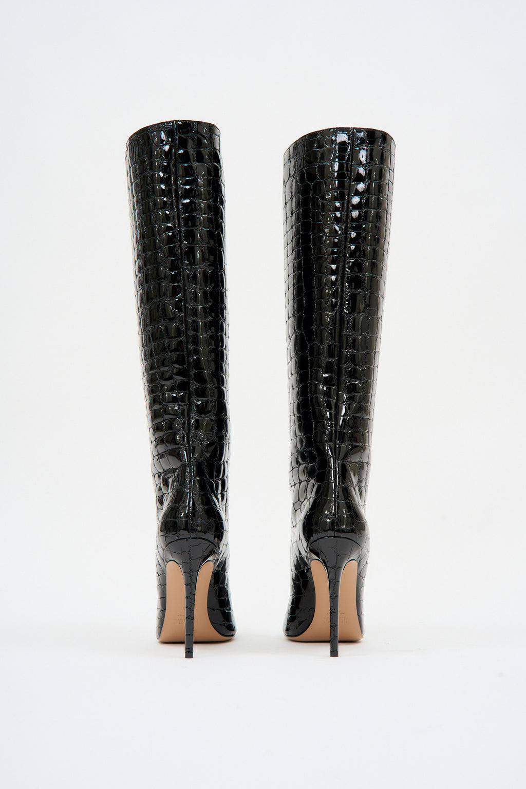 Glossy Embossed Croco Black Stiletto Boot - Désordre Boutique