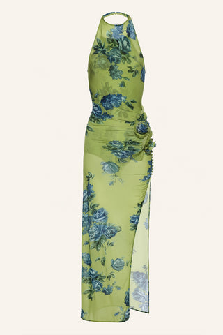 Sheer Halter Green Print Dress