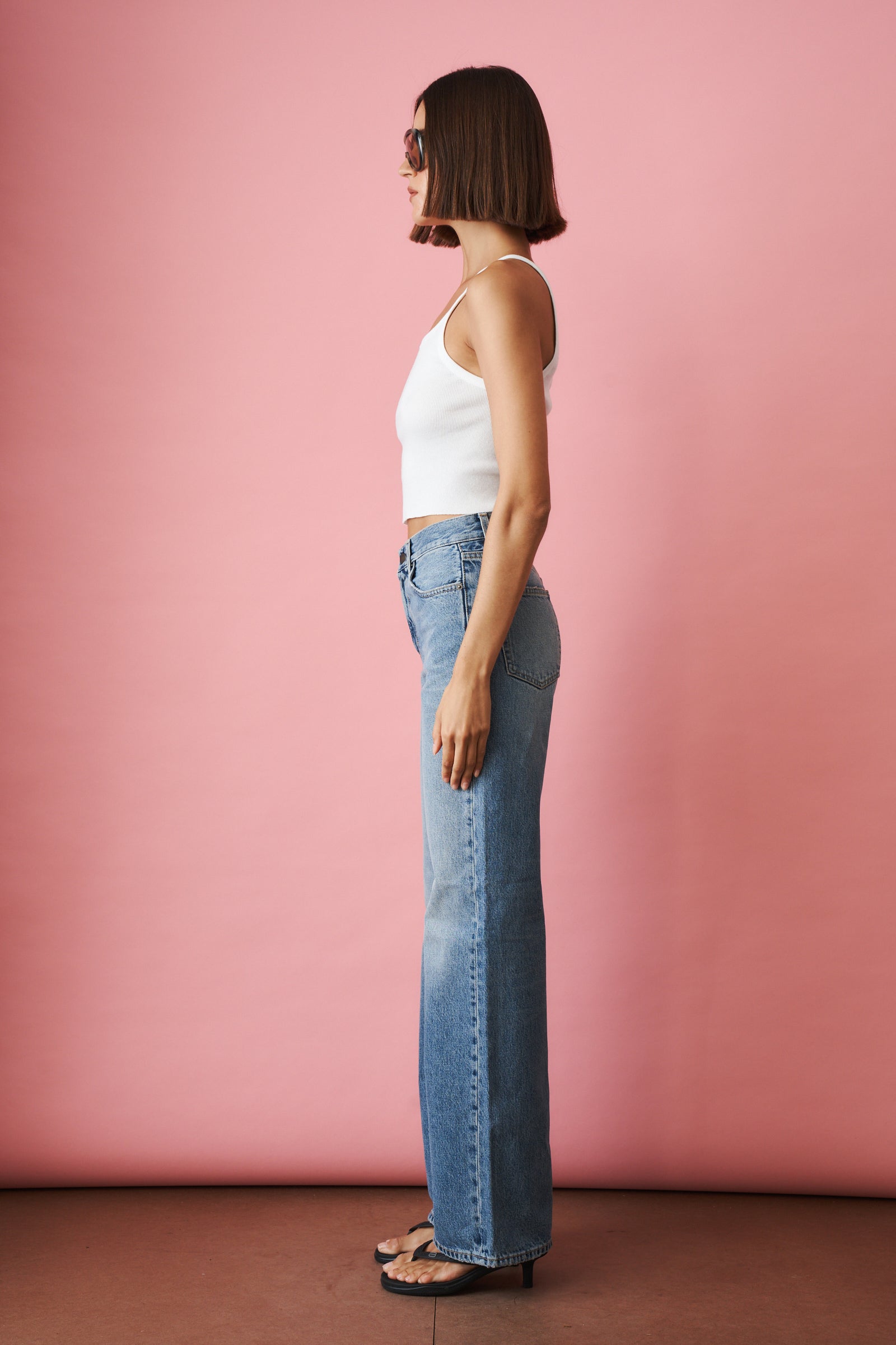 Haikure Korea Nordic Blue jeans displayed, featuring a classic fit with indigo denim and subtle fading details.