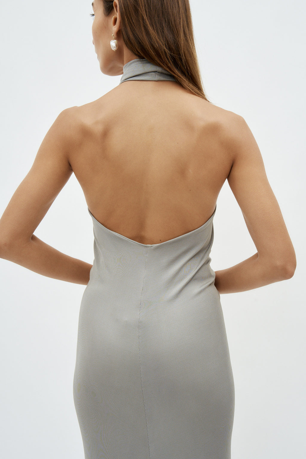 Halter Neck Front Ruched Grey Gown - Désordre Boutique