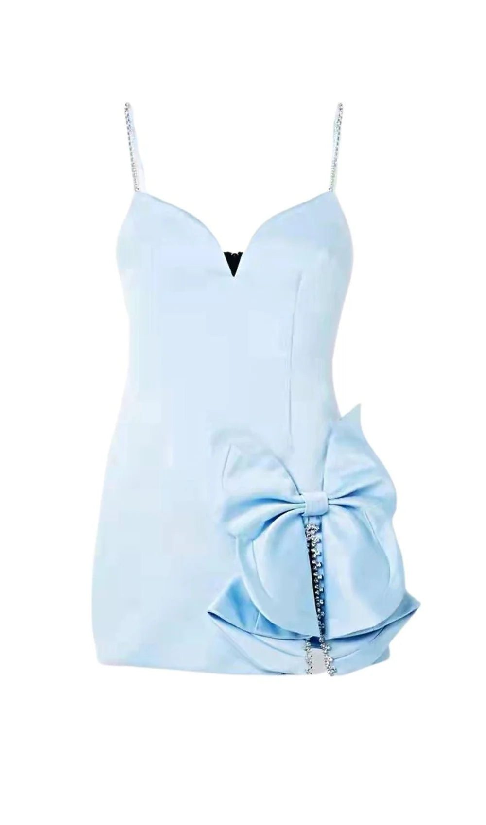 Crystal Bow Embellished Blue Mini Dress