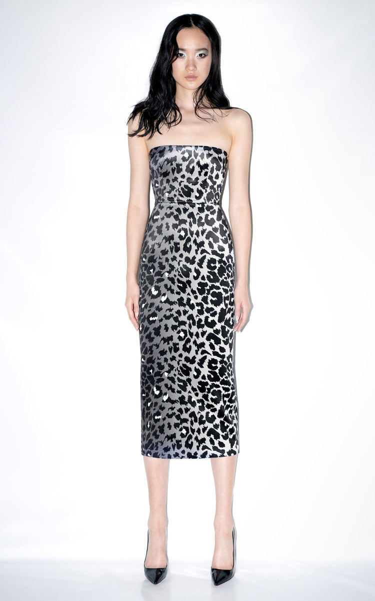 Strapless Velvet Silver Leopard Dress