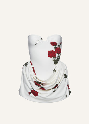 Strapless Draped Hip White Rose Mini Dress