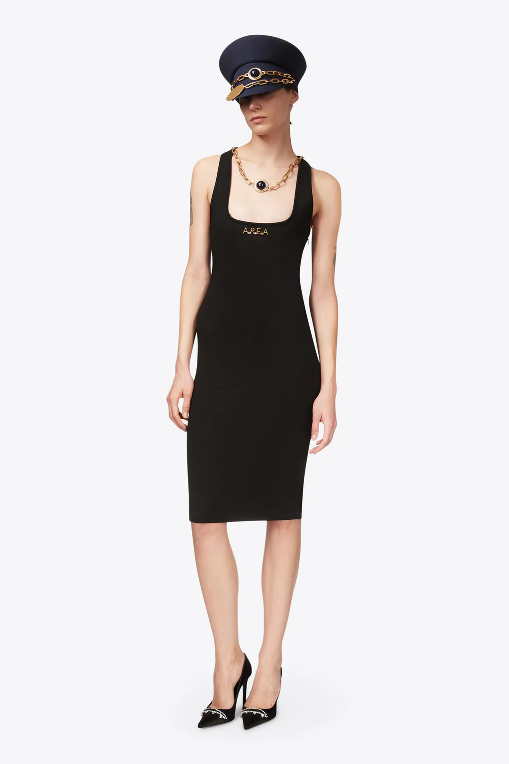 AREA Nameplate Tank Midi Black Dress