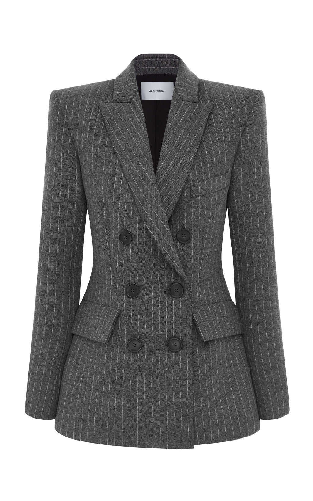 Double Breasted Pinstripe Fitted Grey Blazer