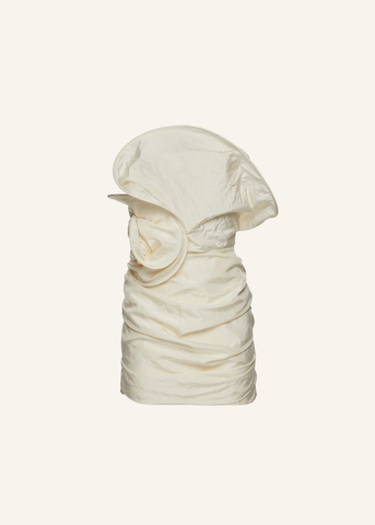 Sculptural Rose Mini Cream Dress