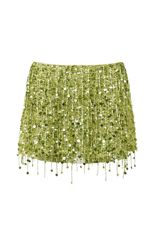 Yasmin Hand Beaded Chartreuse Mini Skirt