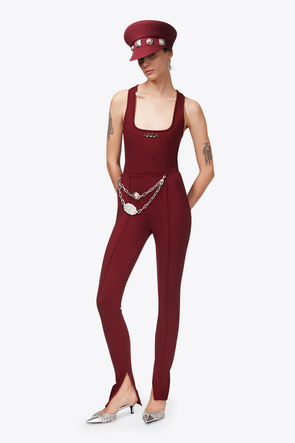 Chain Plate Belt Burgundy Legging