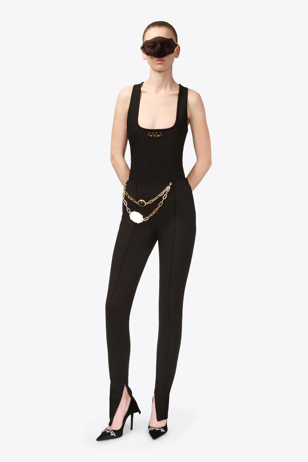 Chain Plate Belt Black Legging