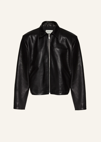 Boxy Leather Zip Black Jacket