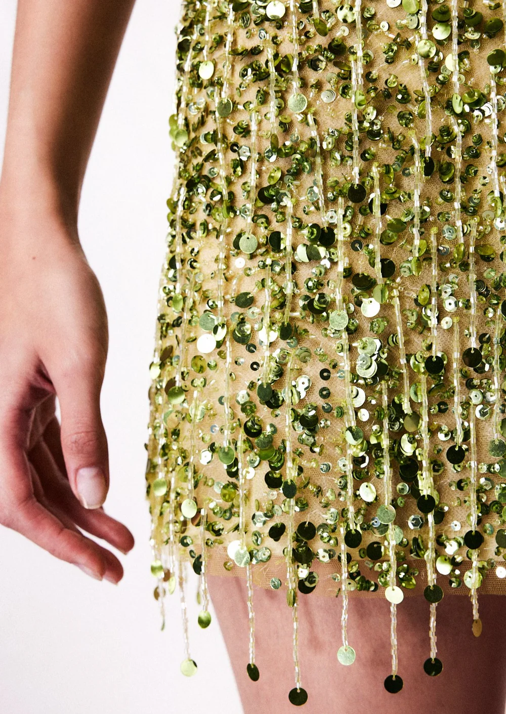 Yasmin Hand Beaded Chartreuse Mini Skirt