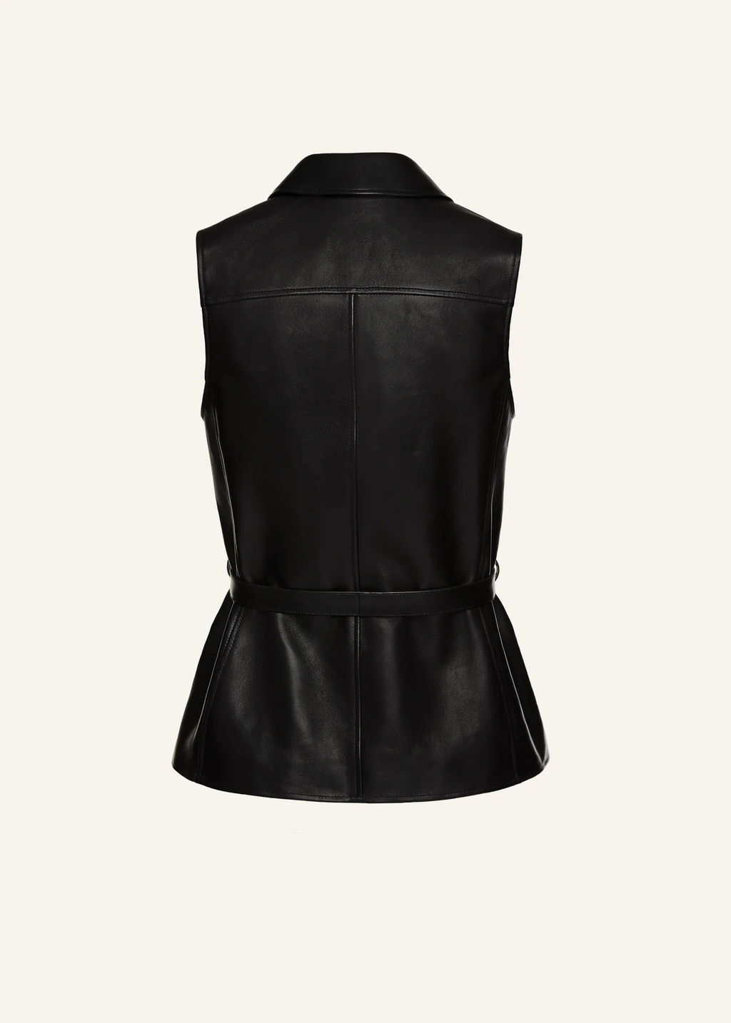 Sleeveless Belted Leather Black Vest