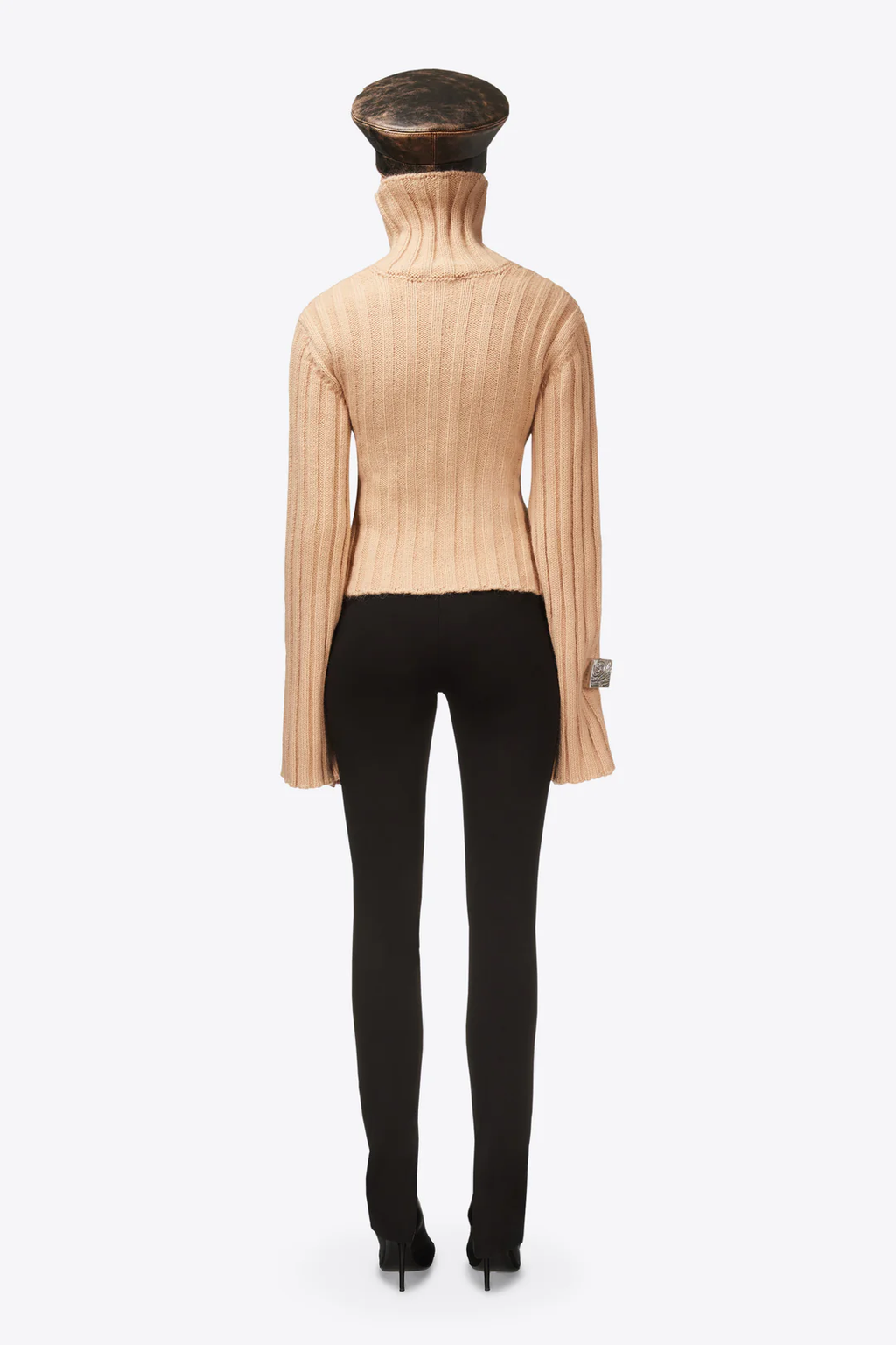 Twisted Knit Turtleneck Light Beige Sweater