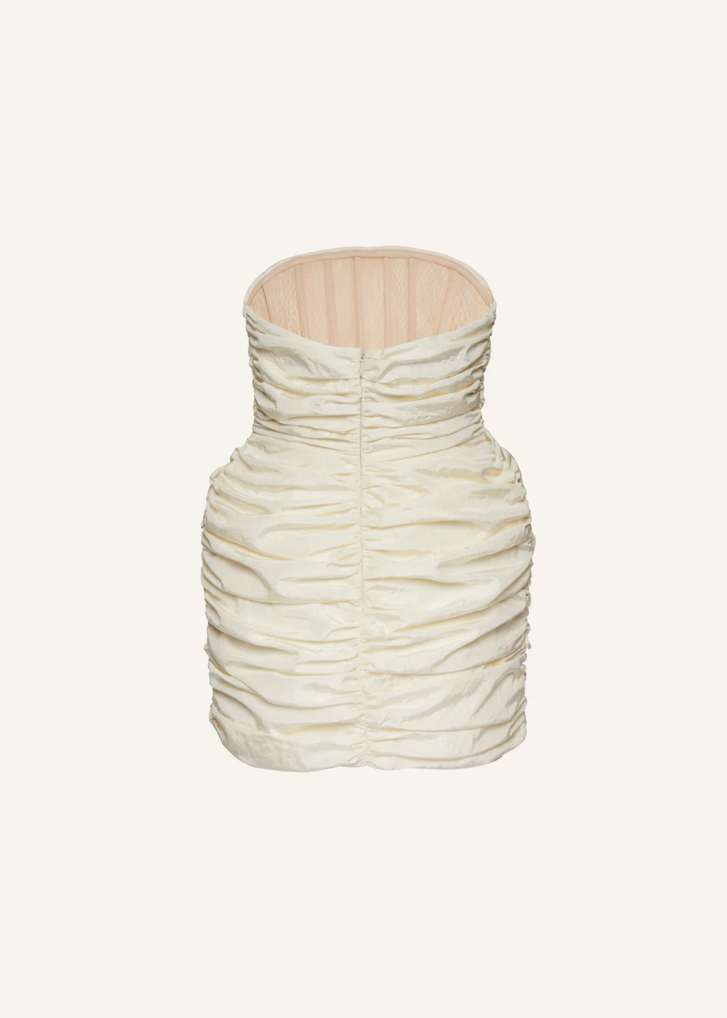 Strapless Crinkle Silk Mini Cream Dress