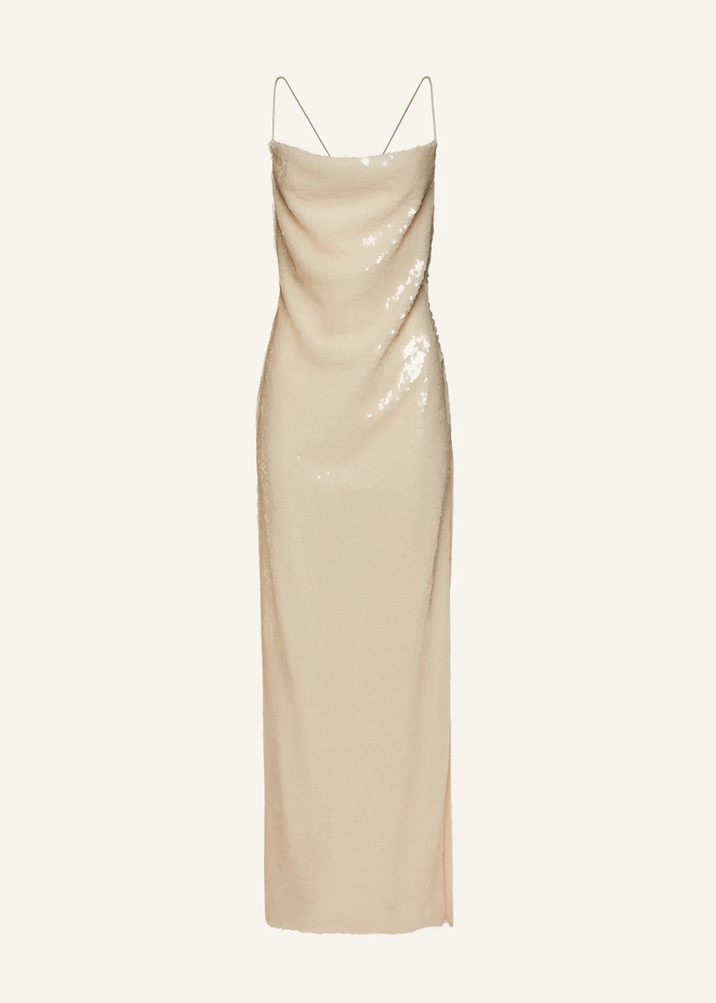 Sequin Spaghetti Strap Cream Gown
