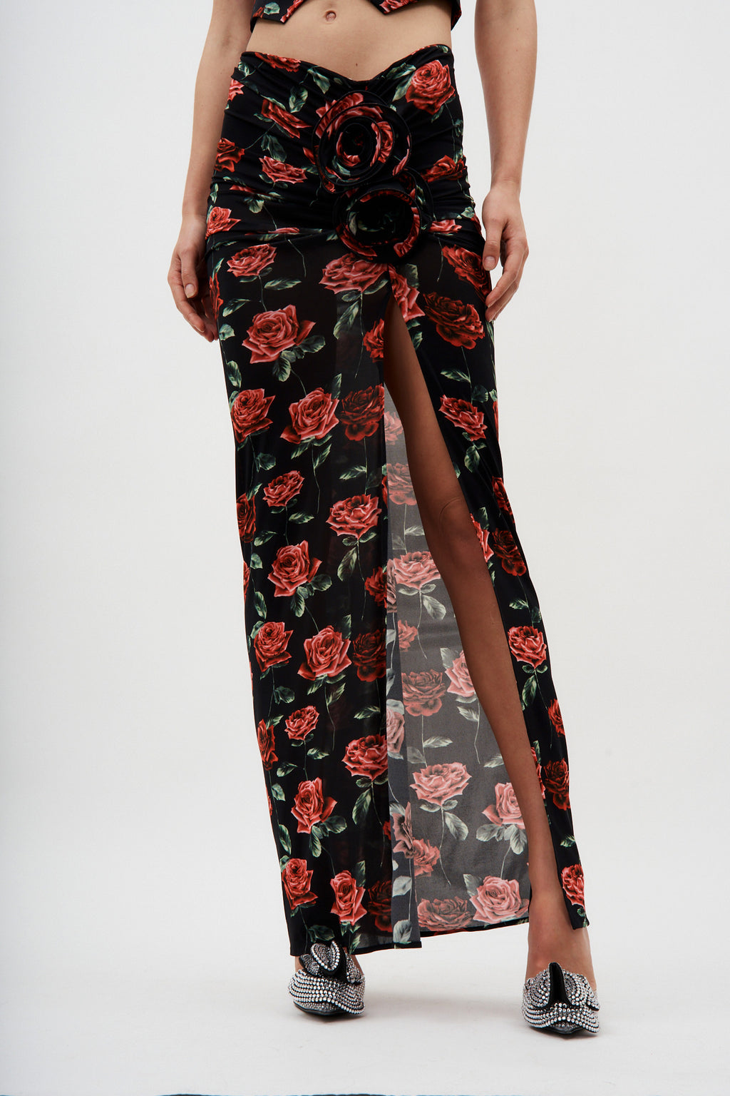 Jersey Slit Black Rose Print Skirt - Désordre Boutique