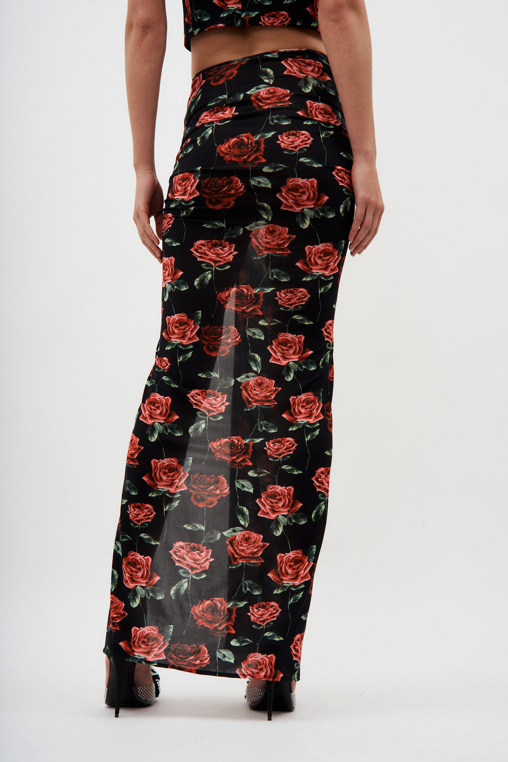 Jersey Slit Black Rose Print Skirt - Désordre Boutique