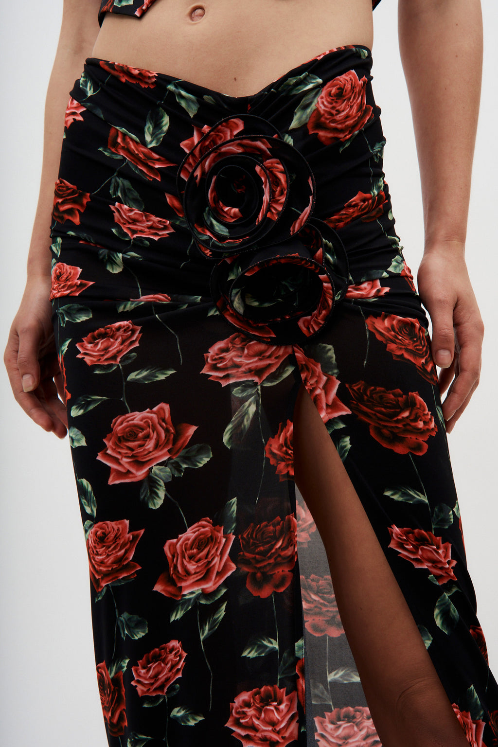 Jersey Slit Black Rose Print Skirt - Désordre Boutique