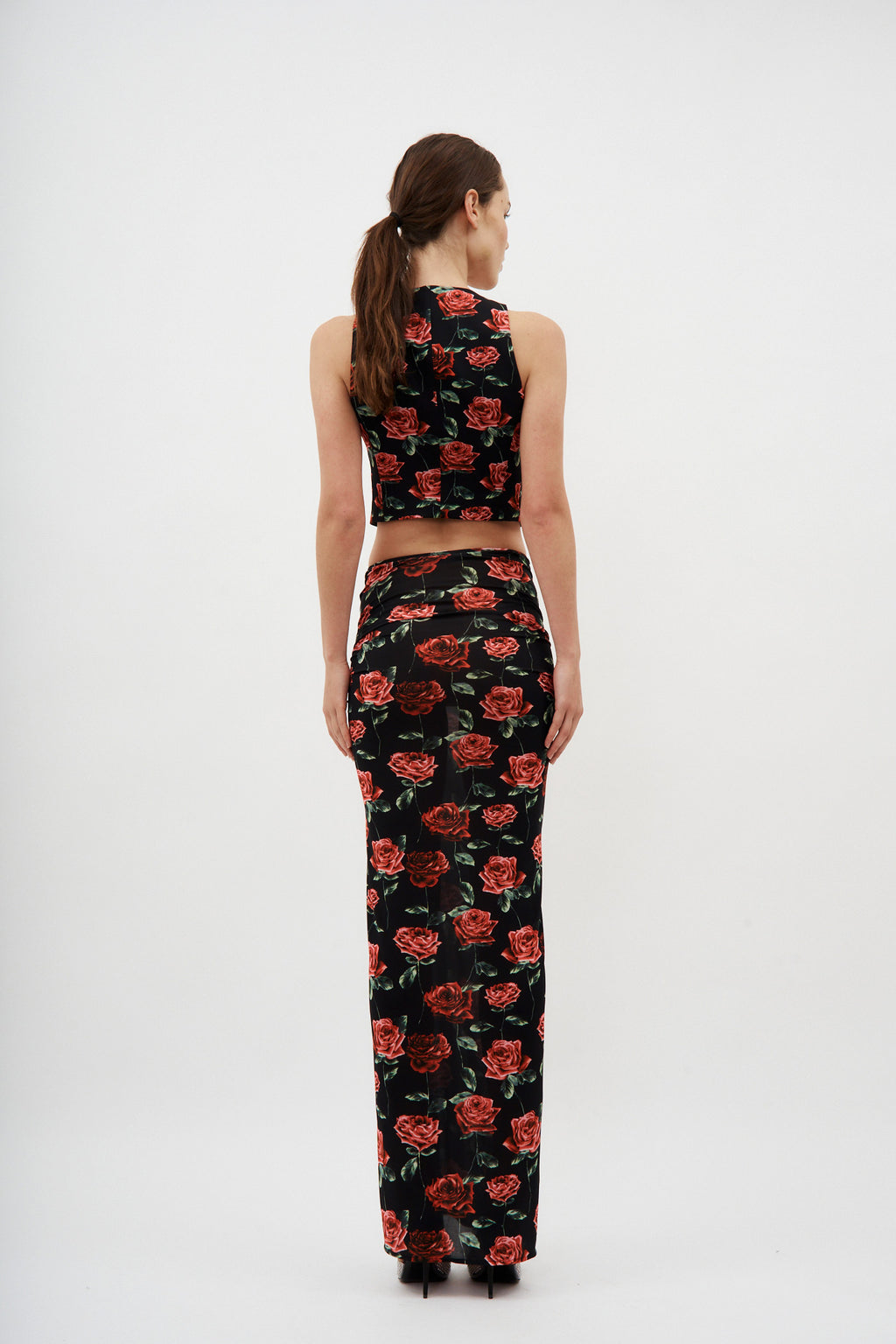 Jersey Slit Black Rose Print Skirt - Désordre Boutique